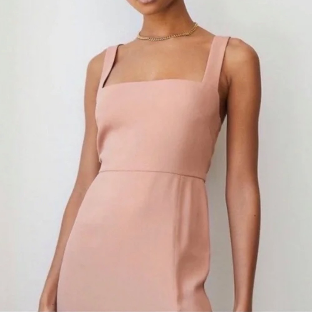 Aritzia Babaton 90s Mini Dress Fawn Pink Square Neck NEW 4